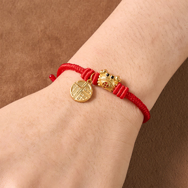 Fu Character Chinese Coin Red String Fortune Bracelet