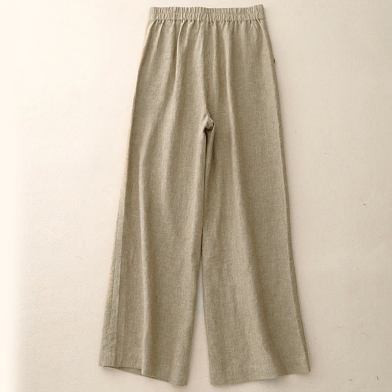Casual Plain Women's Elastic Waist Wide Leg Pants With Pockets