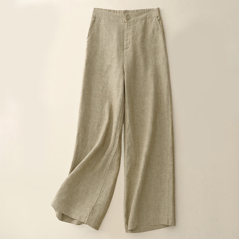 Casual Plain Women's Elastic Waist Wide Leg Pants With Pockets