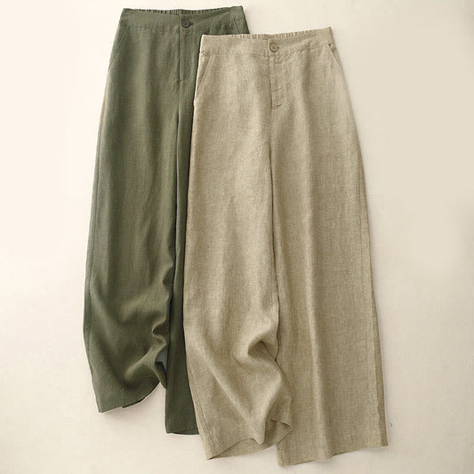 Casual Plain Women's Elastic Waist Wide Leg Pants With Pockets