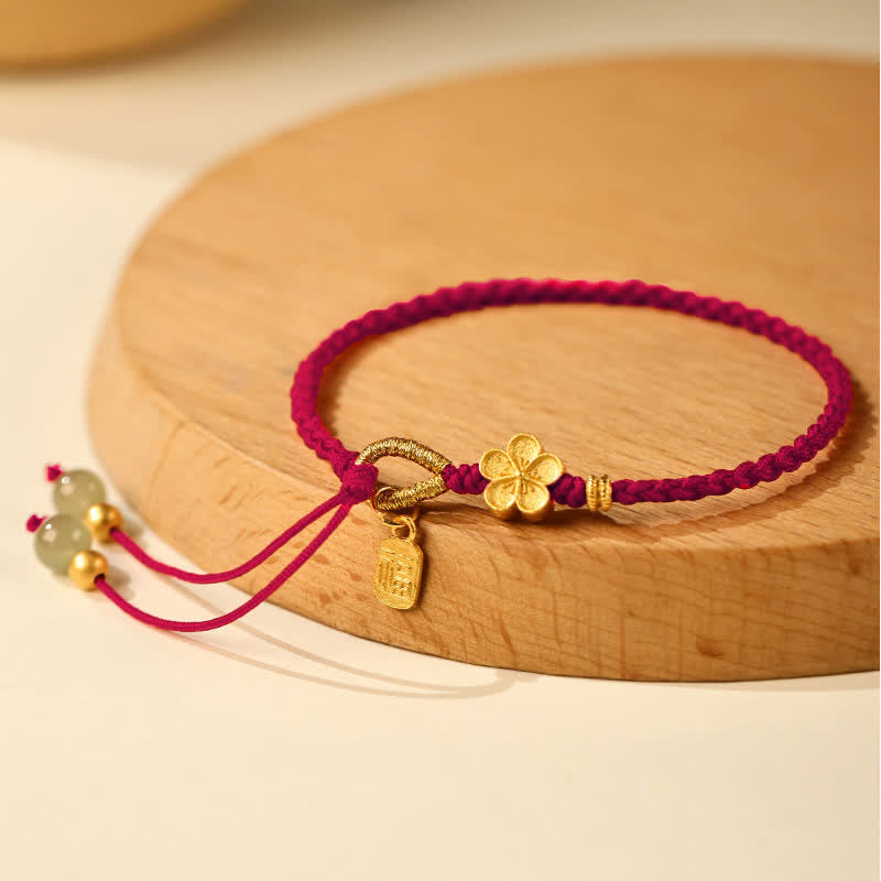 Hetian Jade Small Peach Blossom Fu Character Charm Luck String Bracelet