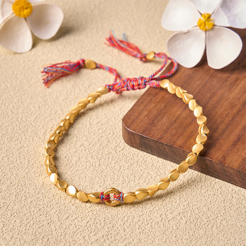 Tibetan Auspicious Cloud Peace Buckle Copper Beads String Bracelet