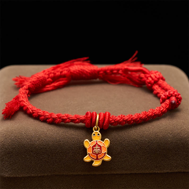 Turtle Charm Gold Plated Copper Red String Balance Tibet Bracelet