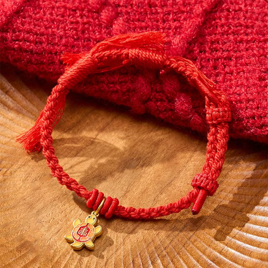 Turtle Charm Gold Plated Copper Red String Balance Tibet Bracelet