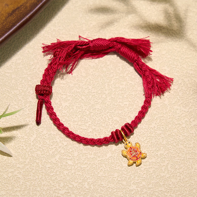Turtle Charm Gold Plated Copper Red String Balance Tibet Bracelet