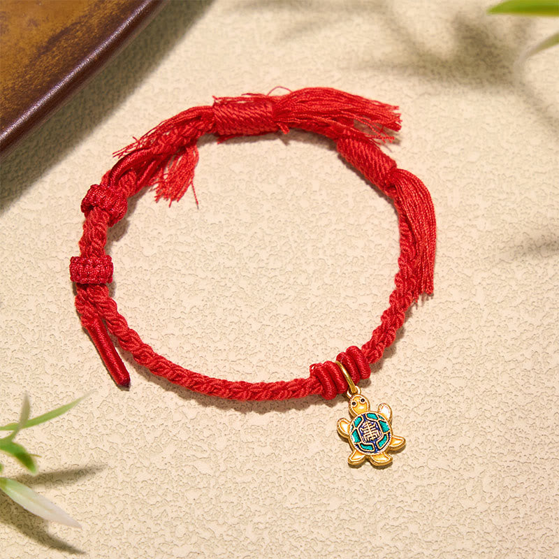 Turtle Charm Gold Plated Copper Red String Balance Tibet Bracelet