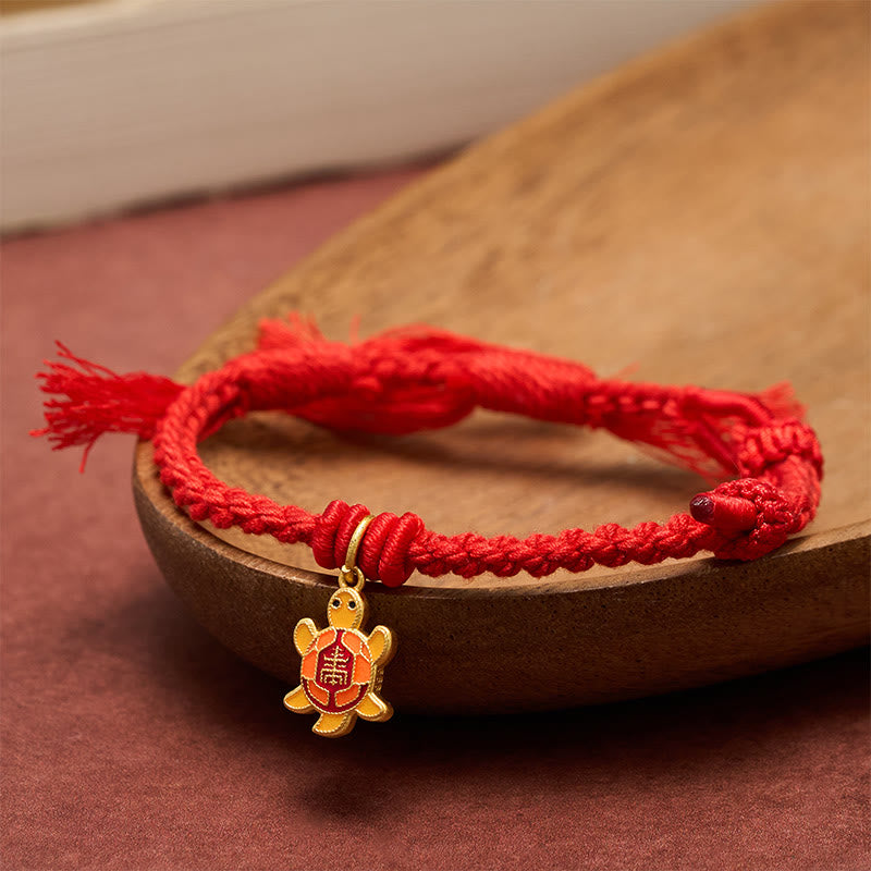 Turtle Charm Gold Plated Copper Red String Balance Tibet Bracelet