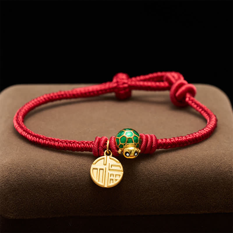 Fu Character Turtle Red String Fortune Bracelet