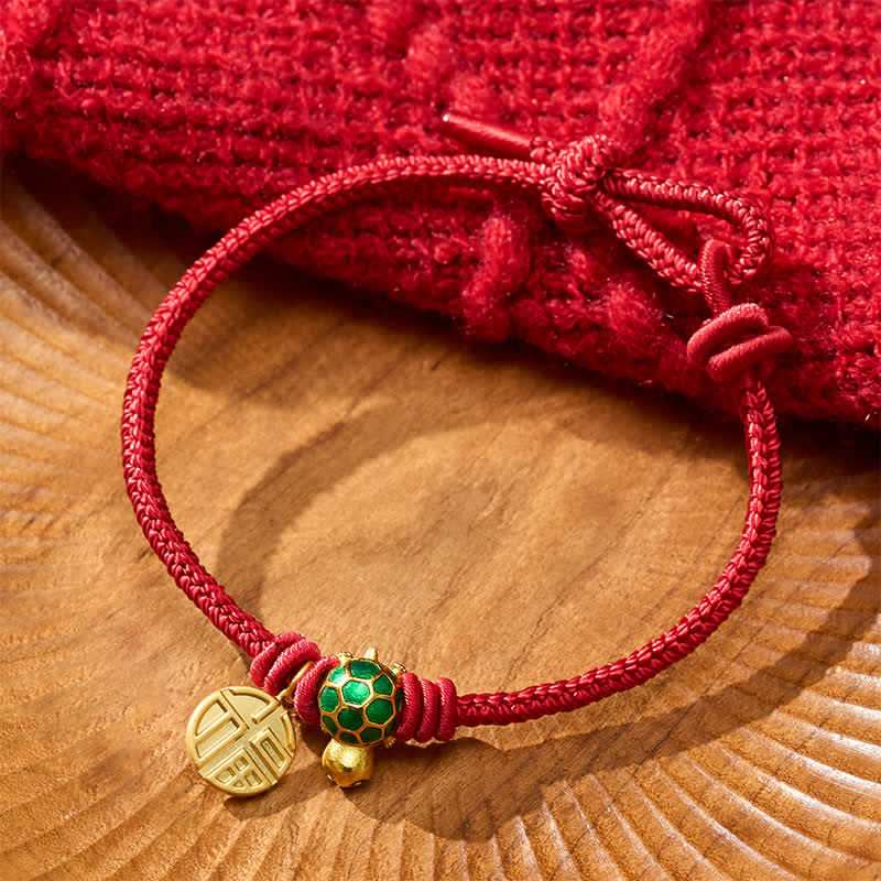 Fu Character Turtle Red String Fortune Bracelet