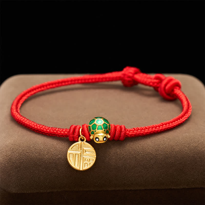 Fu Character Turtle Red String Fortune Bracelet