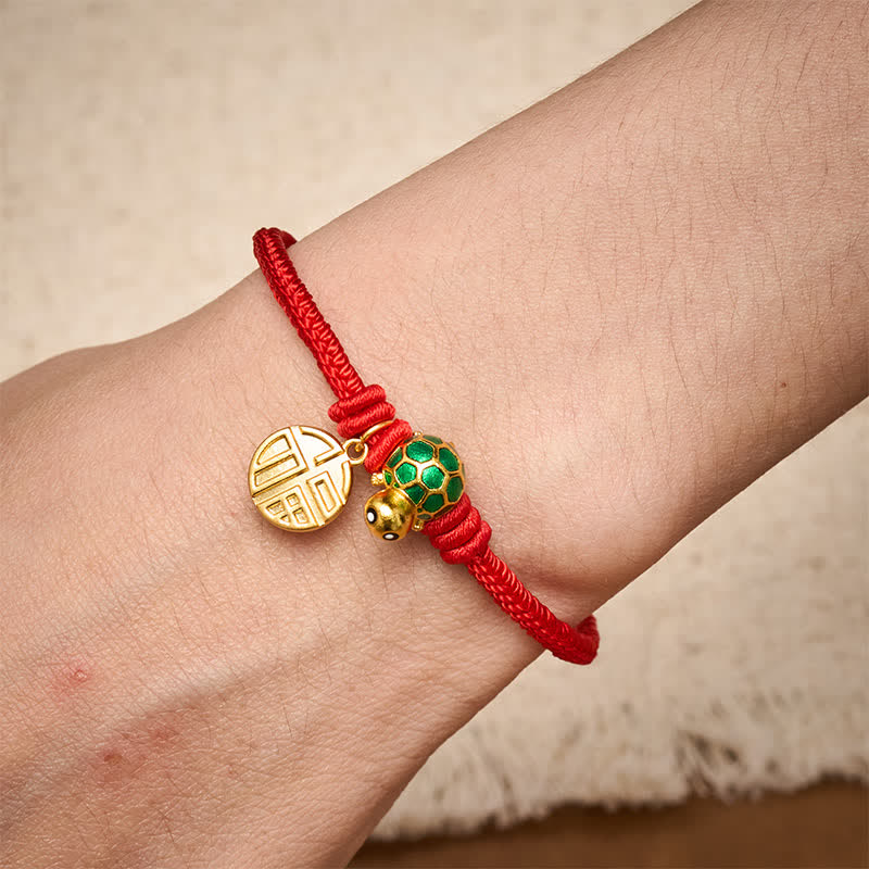 Fu Character Turtle Red String Fortune Bracelet