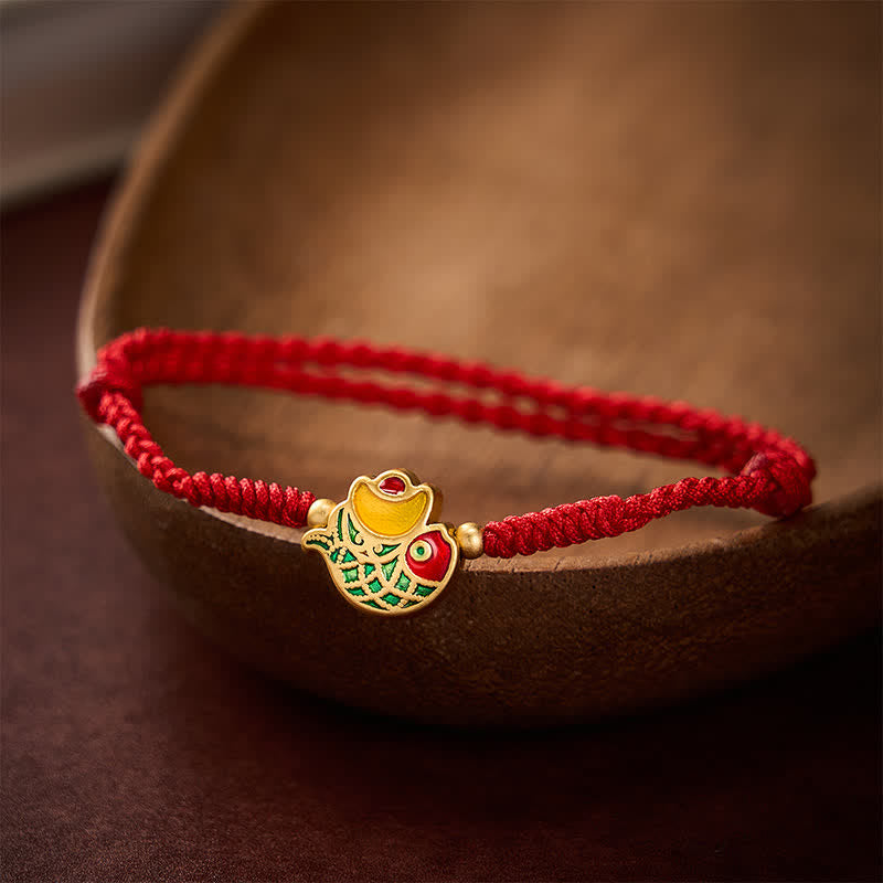 Hand-Woven Ingot Koi Fish Luck Red Rope Bracelet