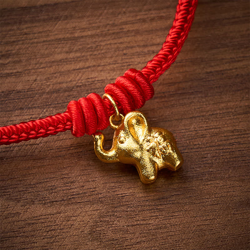 Elephant Fu Character Red String Strength Braided Rope Bracelet