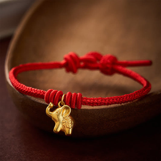 Elephant Fu Character Red String Strength Braided Rope Bracelet