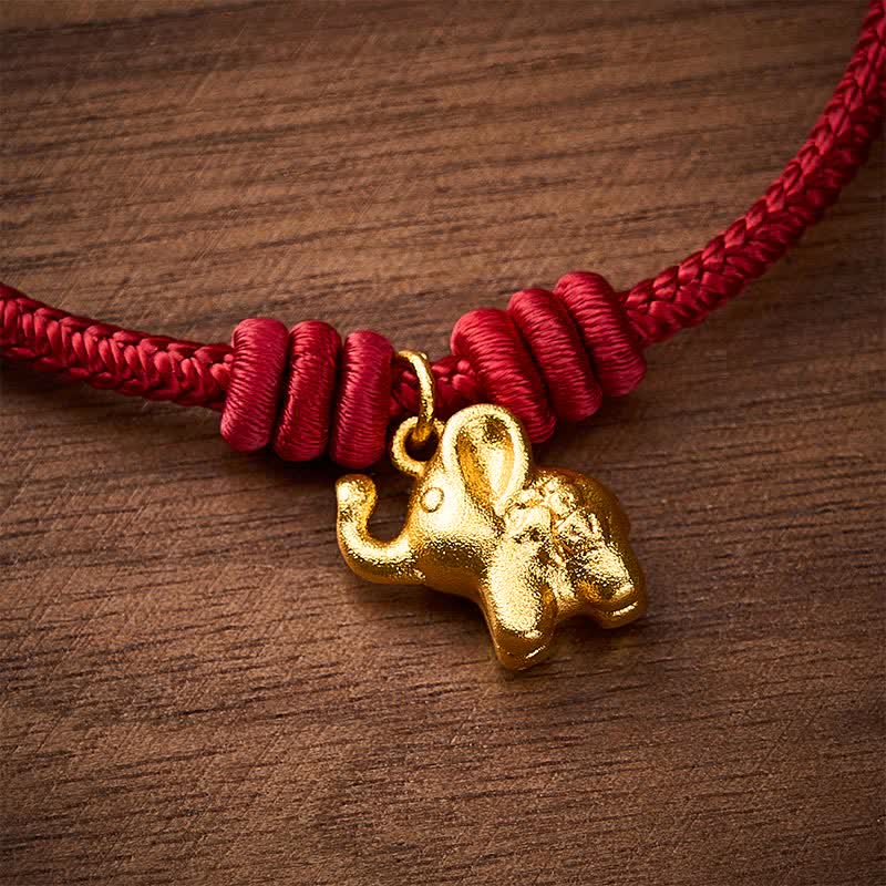 Elephant Fu Character Red String Strength Braided Rope Bracelet
