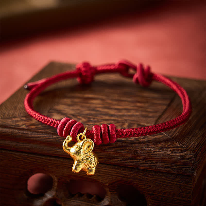Elephant Fu Character Red String Strength Braided Rope Bracelet