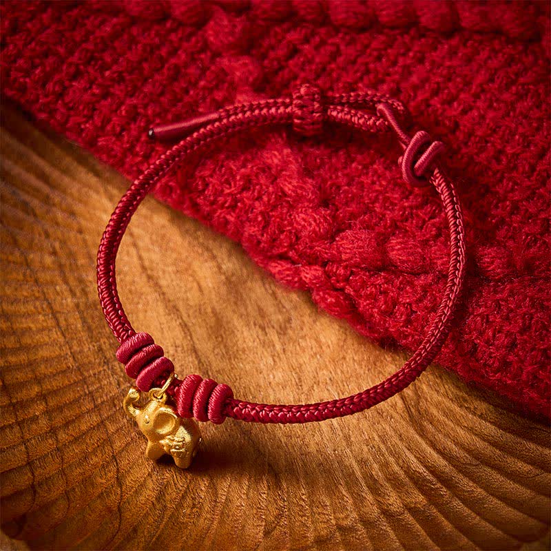 Elephant Fu Character Red String Strength Braided Rope Bracelet
