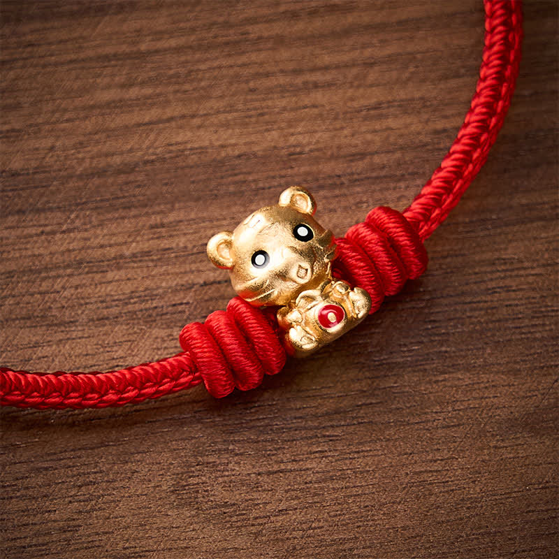 Tiger Money Bag Red String Luck Braided Rope Bracelet