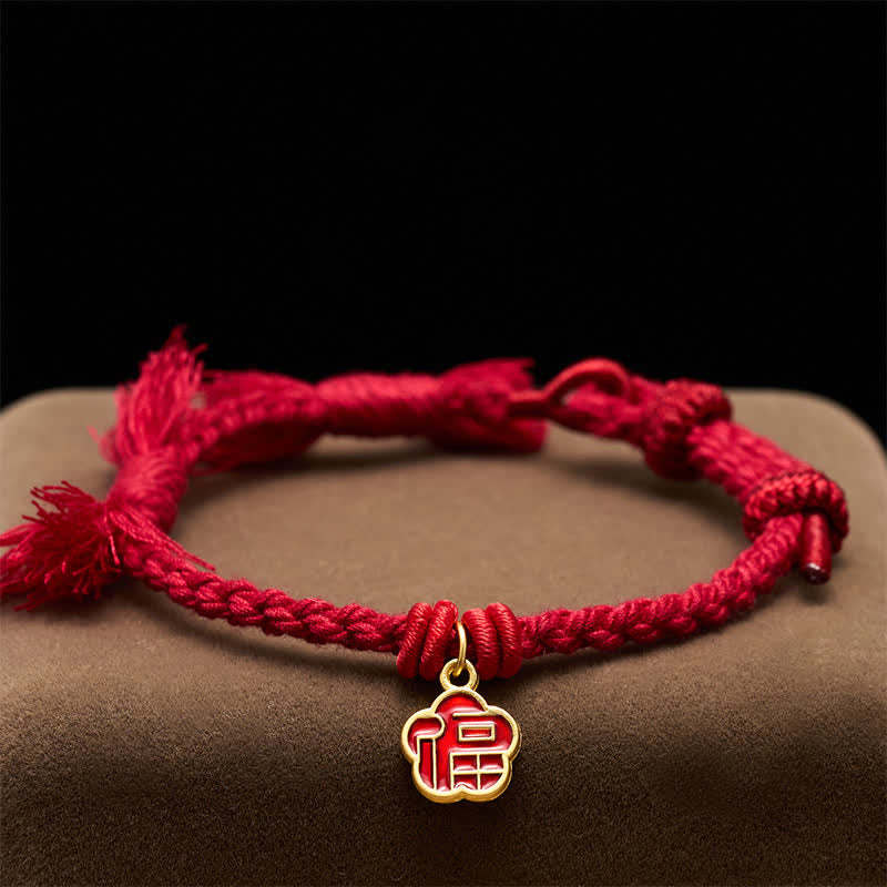 Red String Fu Character Flower Blessing Bracelet