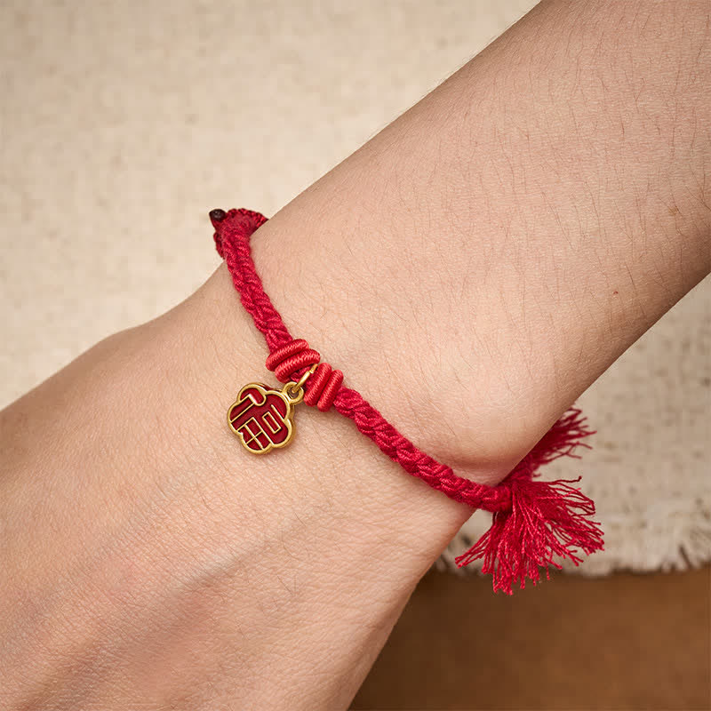 Red String Fu Character Flower Blessing Bracelet