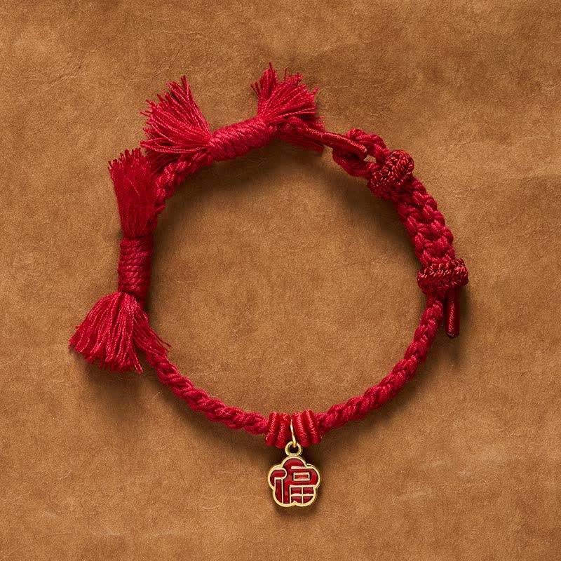 Red String Fu Character Flower Blessing Bracelet