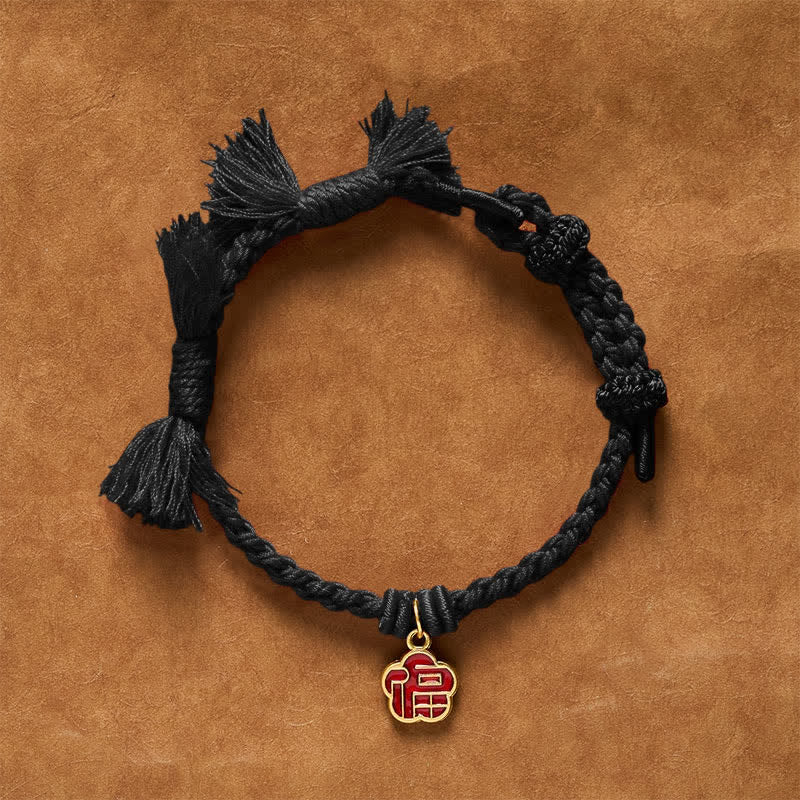 Red String Fu Character Flower Blessing Bracelet