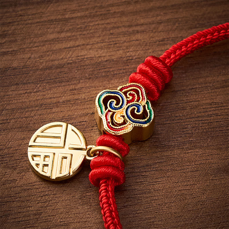 Chinese Knotting Fu Character Copper Red String Hand-Woven Prosperity Bracelet