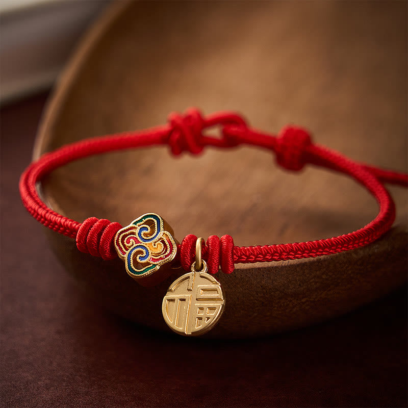 Chinese Knotting Fu Character Copper Red String Hand-Woven Prosperity Bracelet