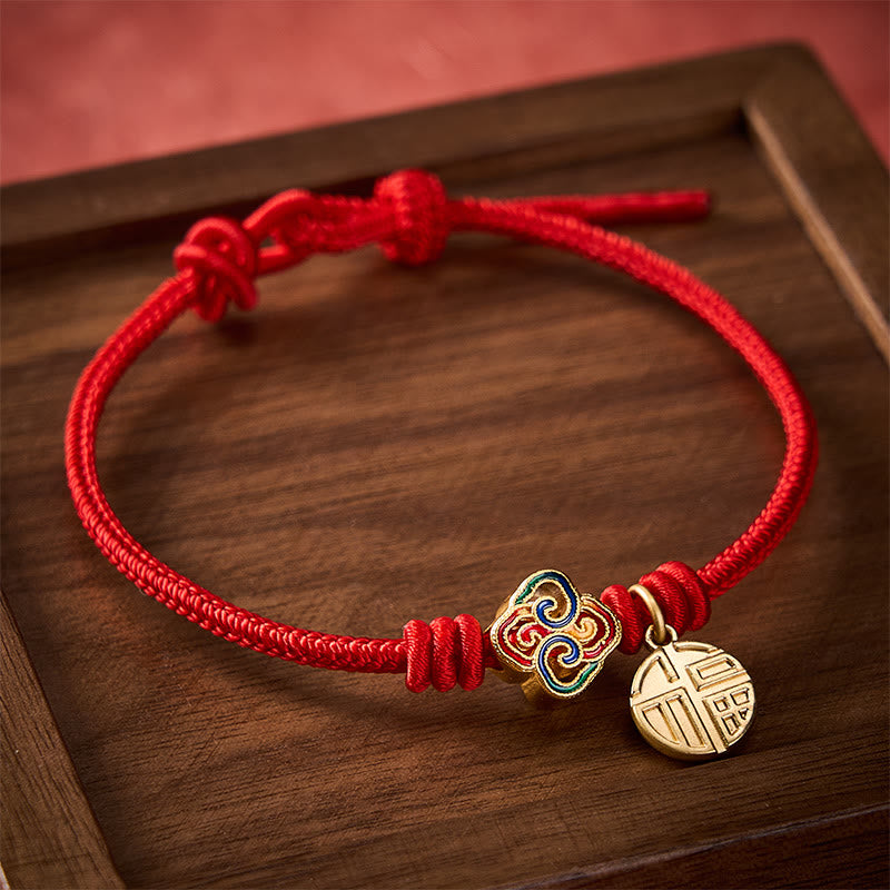 Chinese Knotting Fu Character Copper Red String Hand-Woven Prosperity Bracelet