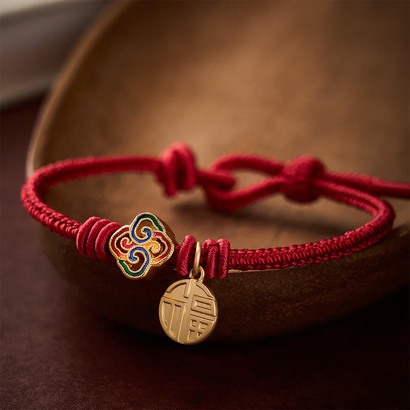 Chinese Knotting Fu Character Copper Red String Hand-Woven Prosperity Bracelet