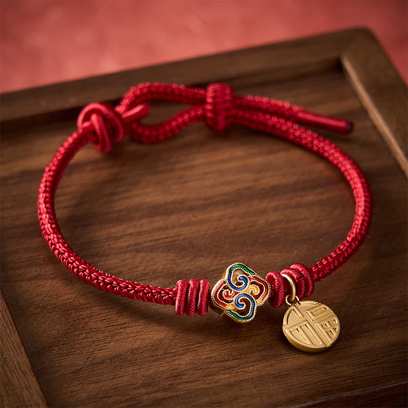 Chinese Knotting Fu Character Copper Red String Hand-Woven Prosperity Bracelet