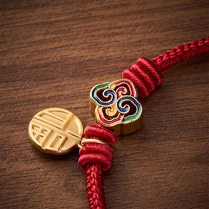 Chinese Knotting Fu Character Copper Red String Hand-Woven Prosperity Bracelet