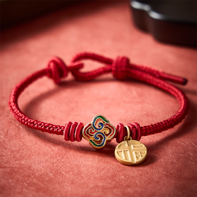 Chinese Knotting Fu Character Copper Red String Hand-Woven Prosperity Bracelet