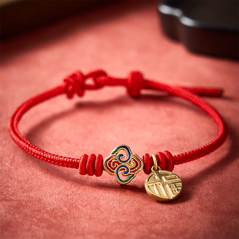 Chinese Knotting Fu Character Copper Red String Hand-Woven Prosperity Bracelet