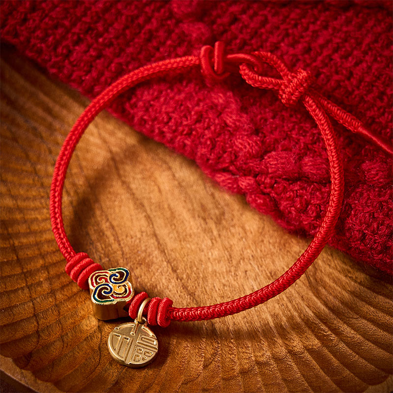 Chinese Knotting Fu Character Copper Red String Hand-Woven Prosperity Bracelet