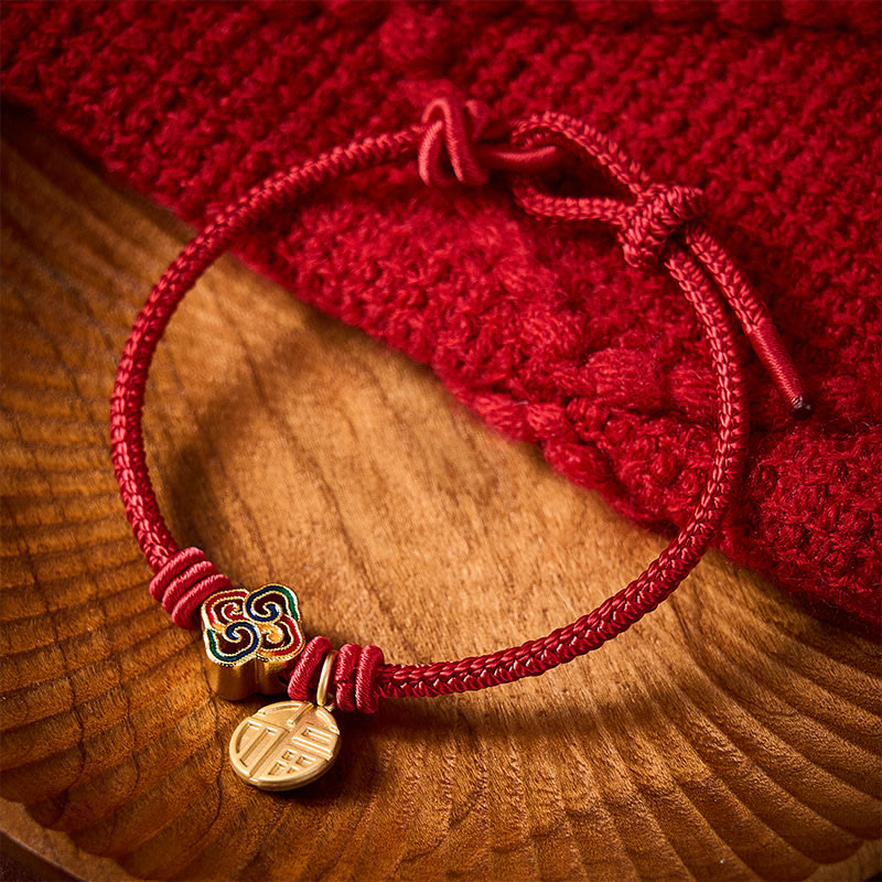 Chinese Knotting Fu Character Copper Red String Hand-Woven Prosperity Bracelet