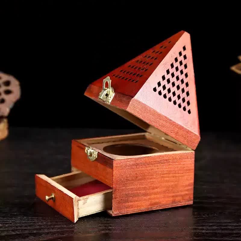 Natural Wood Square Ritual Box Purification Incense Burner