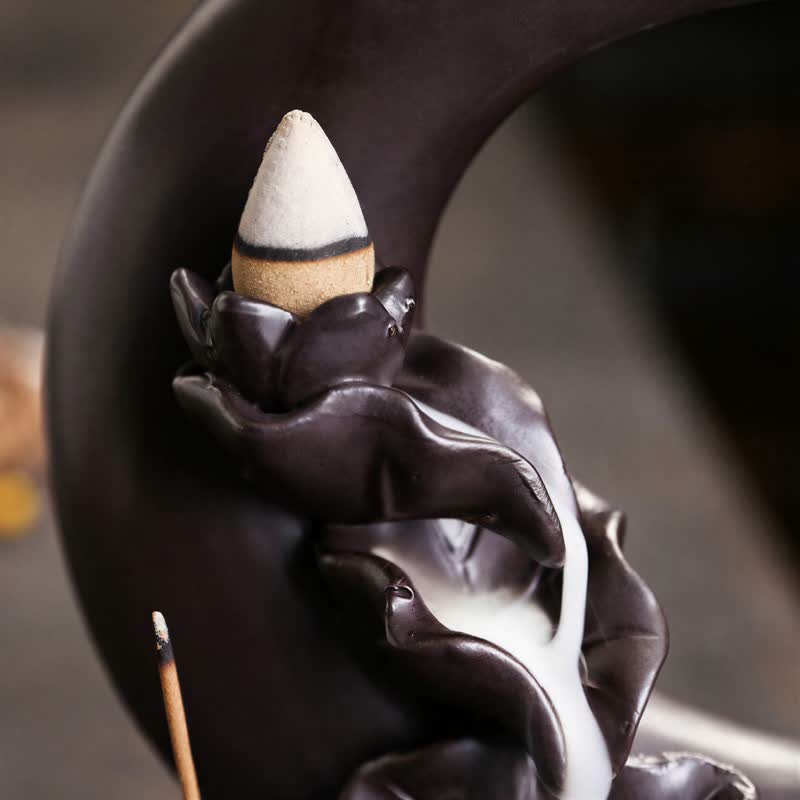 Purple Clay Crescent Moon Lotus Enlightenment Backflow Incense Burner