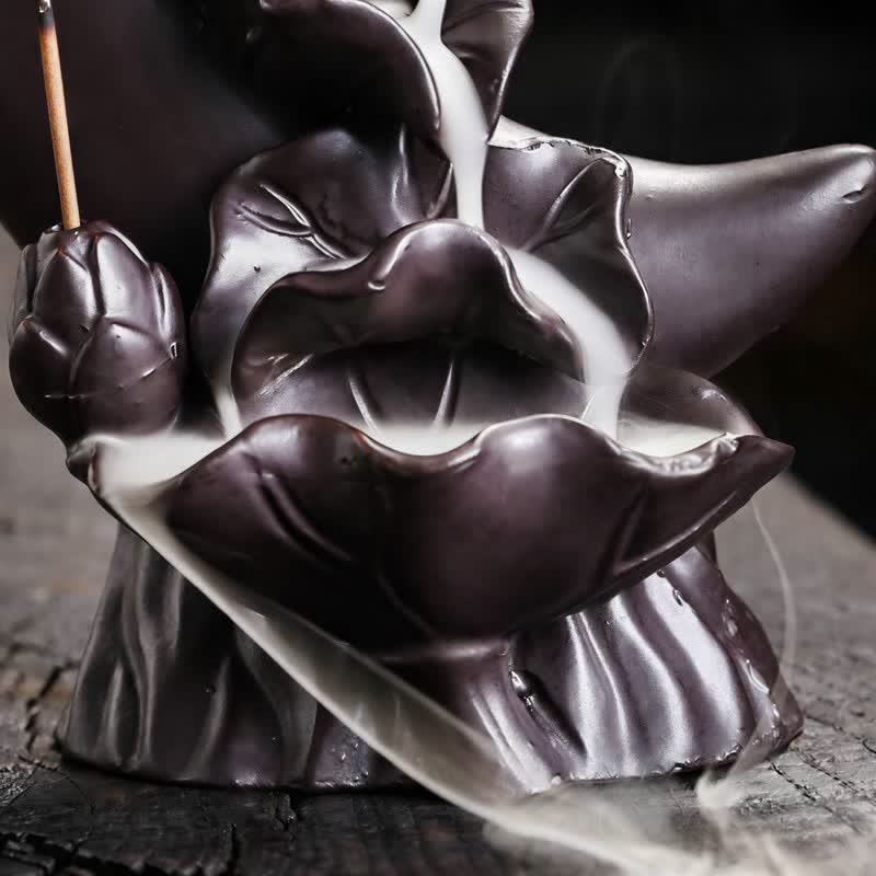 Purple Clay Crescent Moon Lotus Enlightenment Backflow Incense Burner