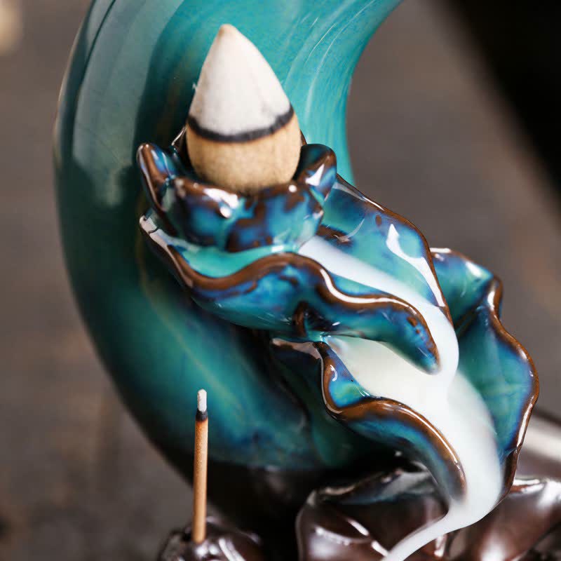 Purple Clay Crescent Moon Lotus Enlightenment Backflow Incense Burner