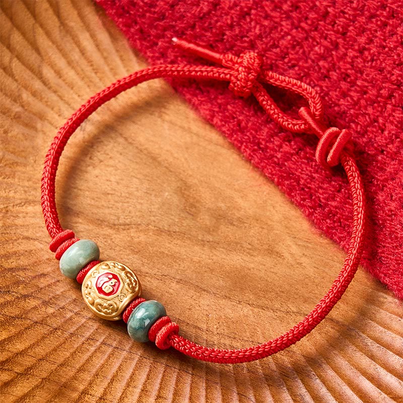 Red String Fu Character Copper Luck Bracelet