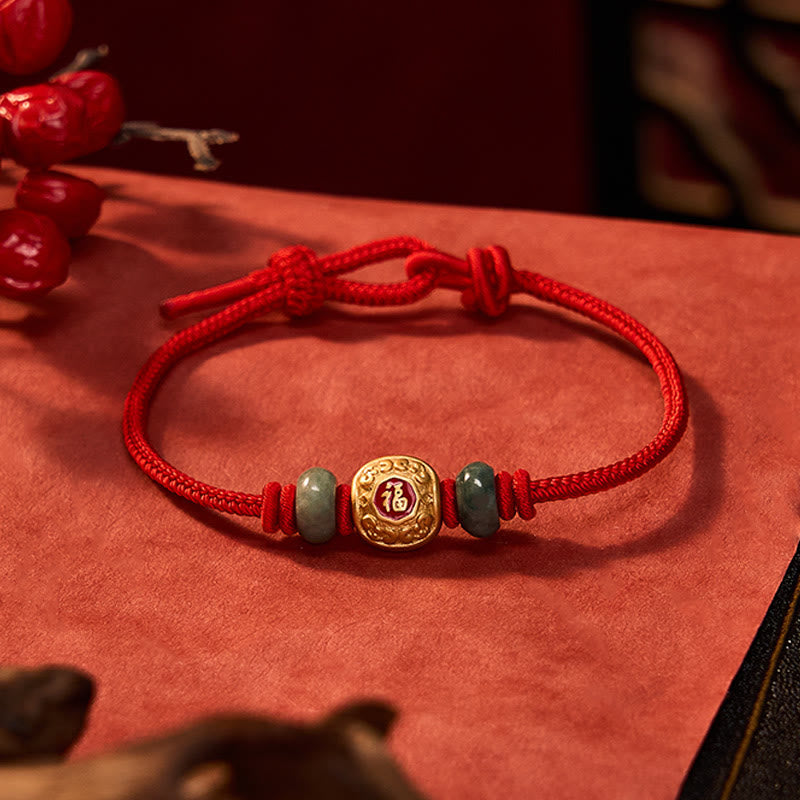 Red String Fu Character Copper Luck Bracelet