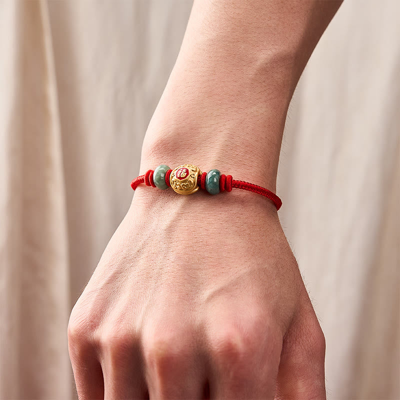 Red String Fu Character Copper Luck Bracelet