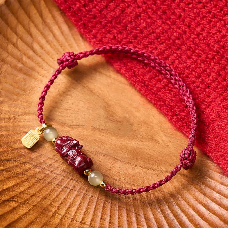 Natural Cinnabar Pi Xiu Hetian Jade Luck Red String Bracelet