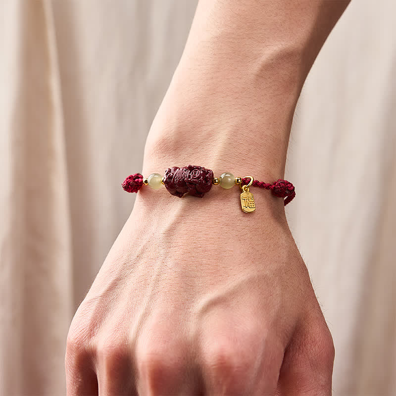 Natural Cinnabar Pi Xiu Hetian Jade Luck Red String Bracelet