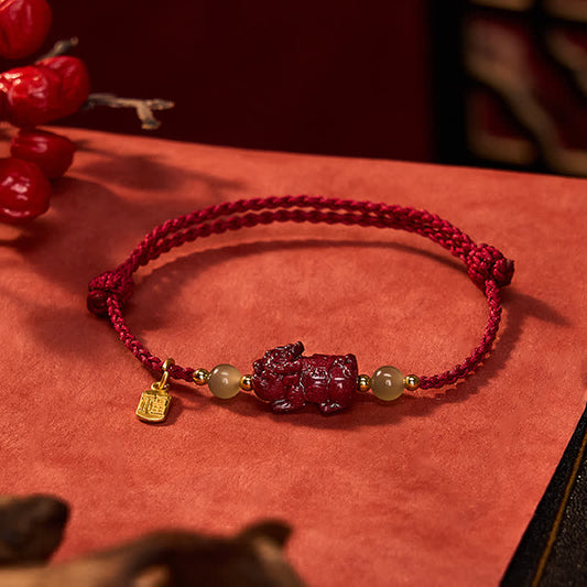 Natural Cinnabar Pi Xiu Hetian Jade Luck Red String Bracelet