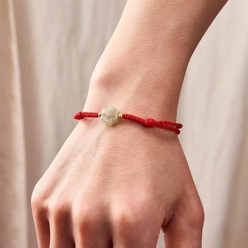 Natural Hetian Jade Peach Blossom Love Bead Bracelet