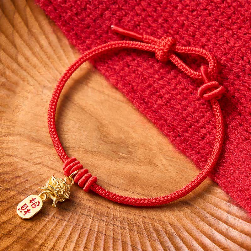 Copper Pi Xiu Fu Character Red String Wealth Bracelet