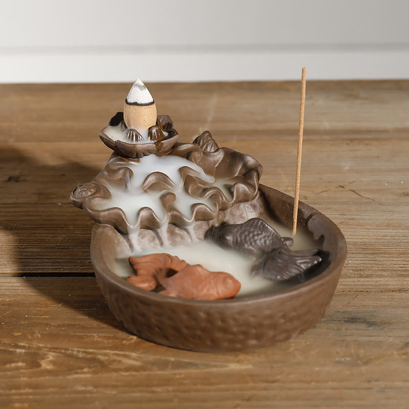 Purple Clay Koi Fish Lotus Peace Backflow Incense Burner