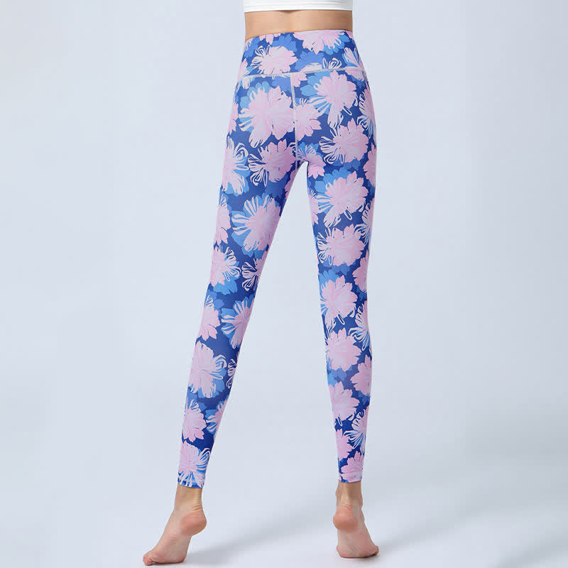 Flowers Leaves Print Sports Fitness Yoga High Waist Leggings Women's Yoga Pants